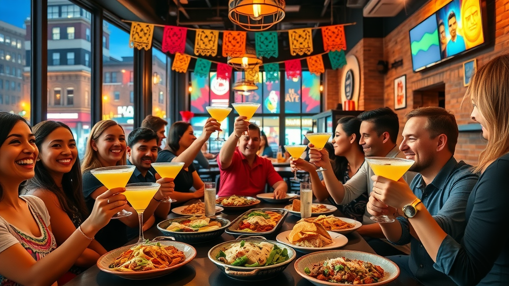 Friends enjoying a lively night at a Mexican bar and restaurant in downtown Buffalo, NY.
